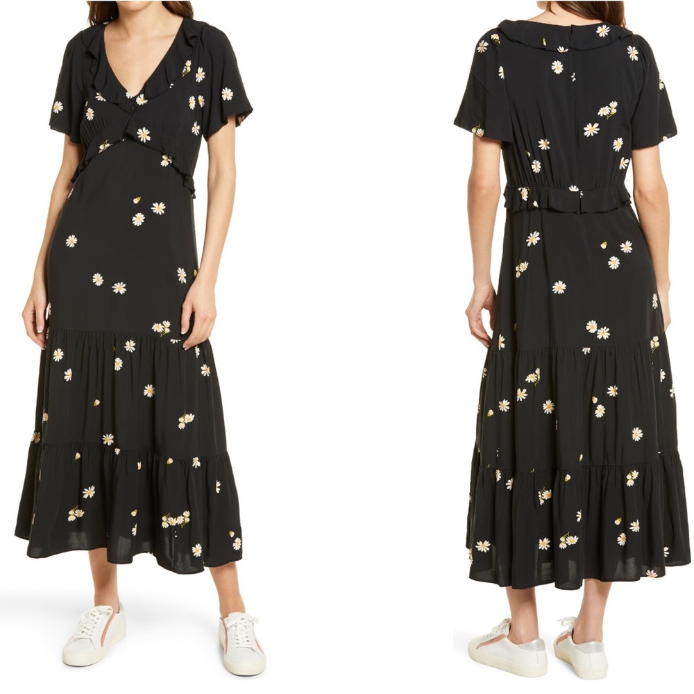 NWT Madewell lazy daisies ruffle tiered maxi dress